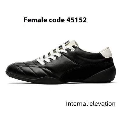 Oblique Lace-up Flat Retro Sports Casual Shoes Black Female Height Increasing - D&A