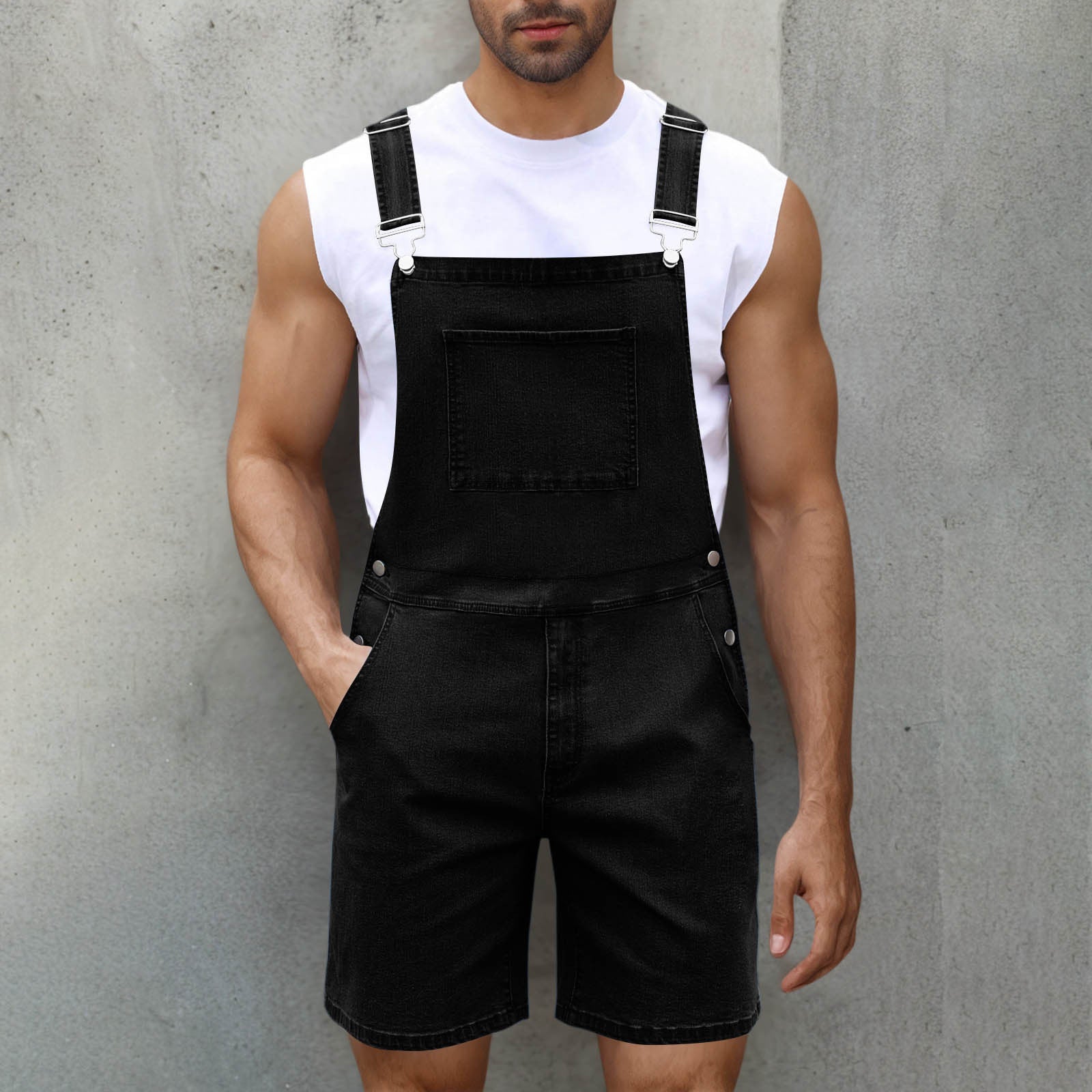 Light Luxury Denim Shorts Men's Denim Brace Black - D&A