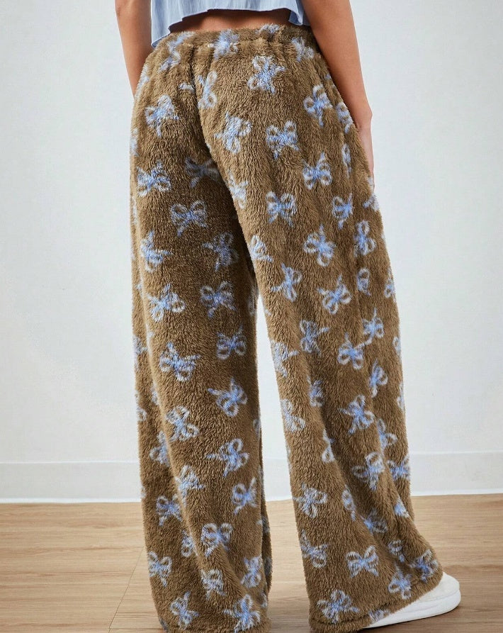 Blue Bow Patterned Wide Leg Pants - D&A