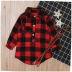 Fashion Girls Long Red Plaid Dress With Belt Red black - D&A