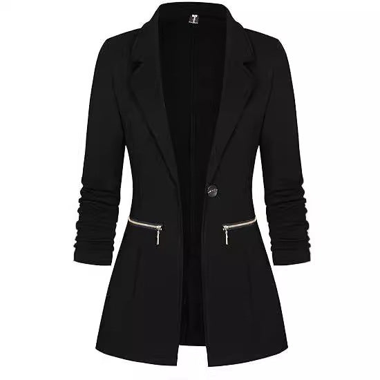 Front Open-front Jacket Work Office Blazer With Zipper - D&A