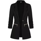 Front Open-front Jacket Work Office Blazer With Zipper - D&A
