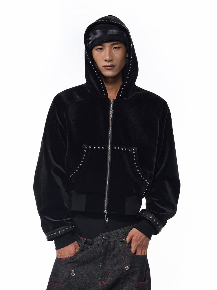 Gold Velvet Short Type Hooded Jacket - D&A