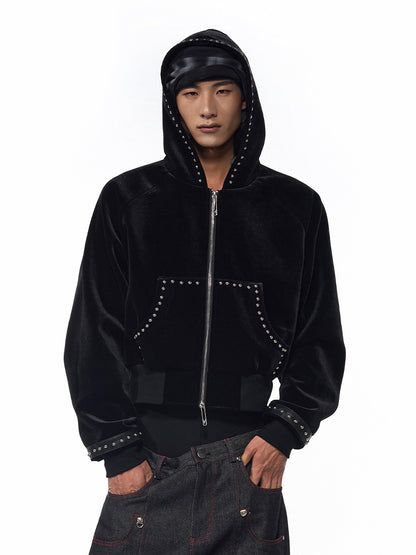 Gold Velvet Short Type Hooded Jacket - D&A
